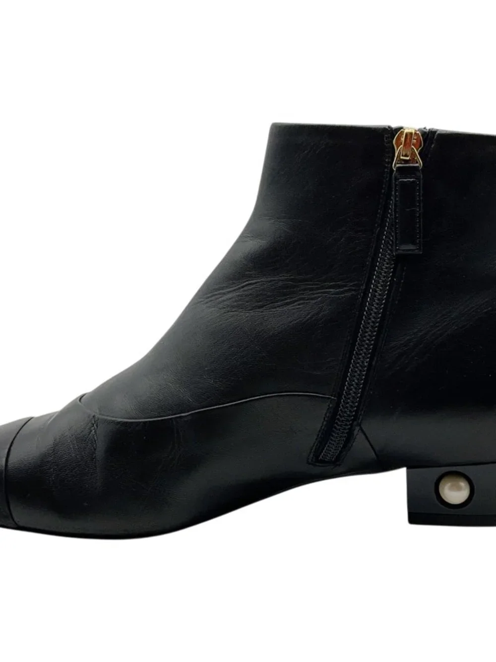 Chanel Black Leather Ankle Boots with Pearl Embellished Heel